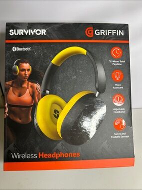Griffin Survivor Wireless Bluetooth Headphones NEW Black Yellow